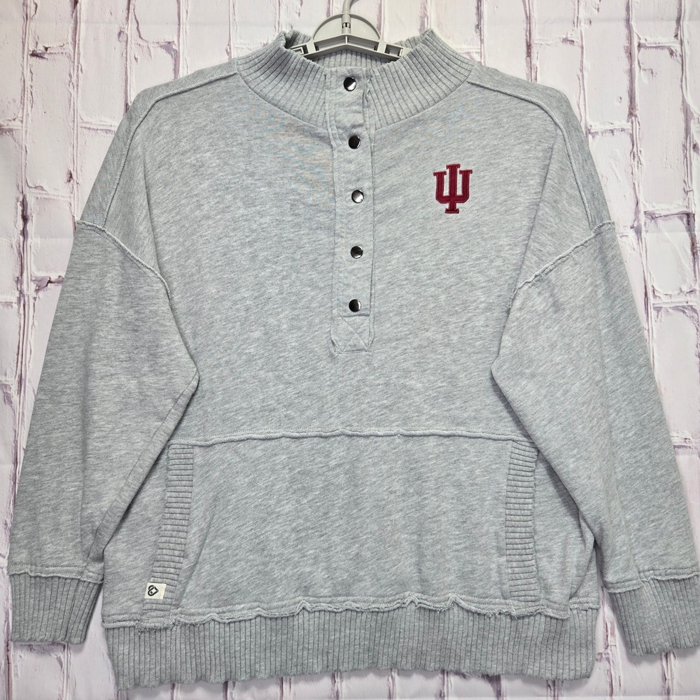 Colosseum Indiana University Hoosiers Gray Snap Mock Baggy Sweatshirt Womens XL